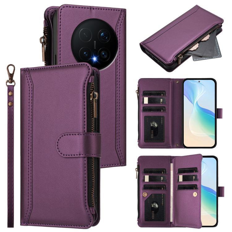 Magnetic Closure 9 Card Slots Zipper Leather Case with Hand Strap, For Honor Magic8 Pro, For Honor Magic8