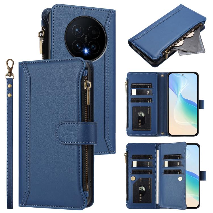 Magnetic Closure 9 Card Slots Zipper Leather Case with Hand Strap, For Honor Magic8 Pro, For Honor Magic8
