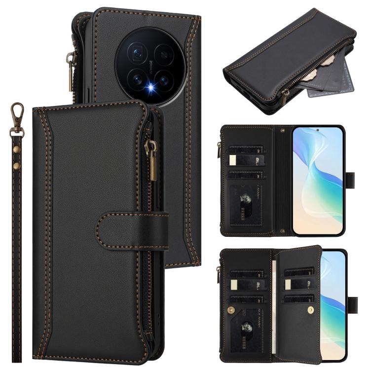 Magnetic Closure 9 Card Slots Zipper Leather Case with Hand Strap, For Honor Magic8 Pro, For Honor Magic8
