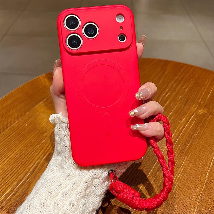 Solid Color Liquid Silicone Magnetic Phone Case with Lanyard, For iPhone 17 Pro