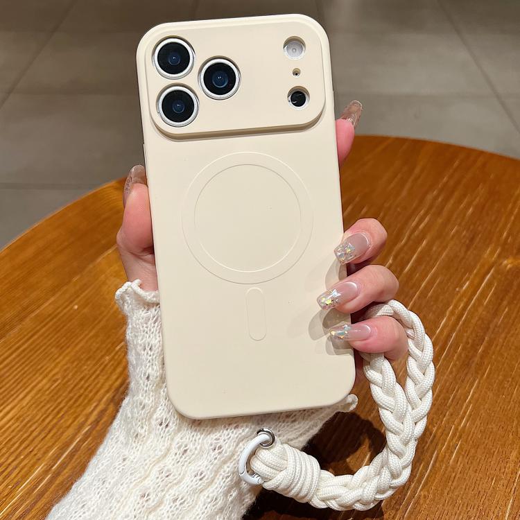 Solid Color Liquid Silicone Magnetic Phone Case with Lanyard, For iPhone 17 Pro