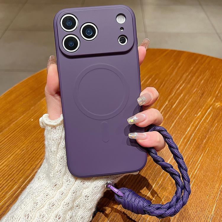 Solid Color Liquid Silicone Magnetic Phone Case with Lanyard, For iPhone 17 Pro