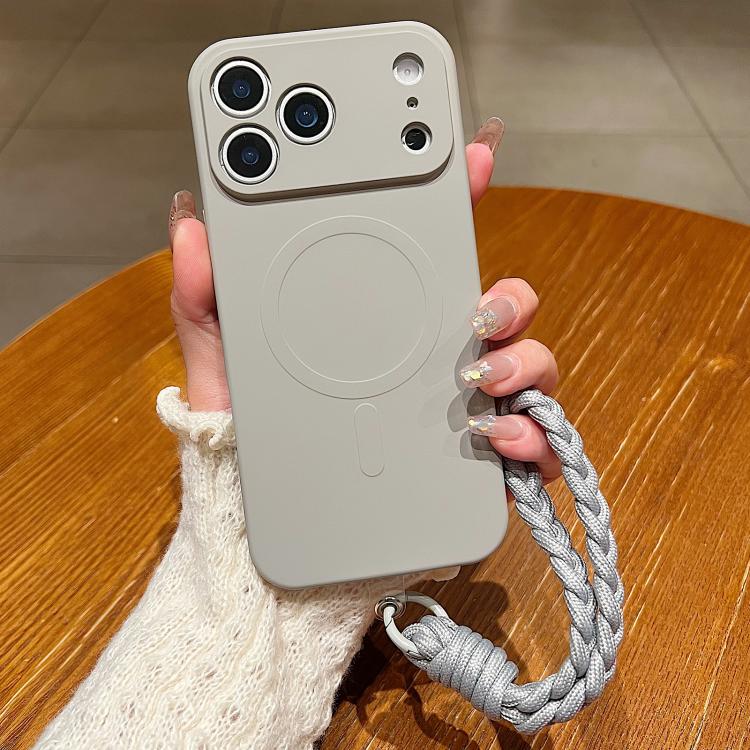 Solid Color Liquid Silicone Magnetic Phone Case with Lanyard, For iPhone 17 Pro