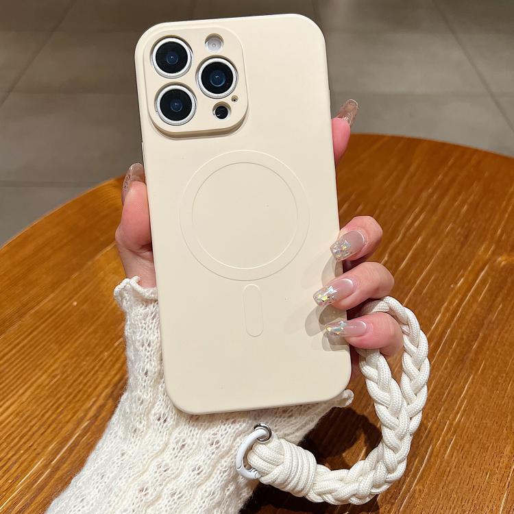 Solid Color Liquid Silicone Magnetic Phone Case with Lanyard, For iPhone 15 Pro