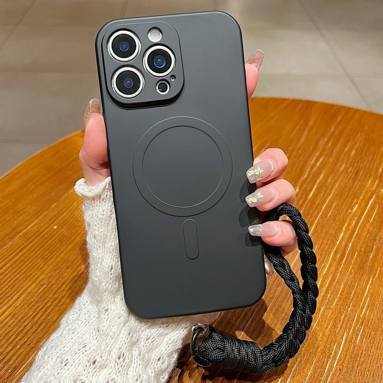 Solid Color Liquid Silicone Magnetic Phone Case with Lanyard, For iPhone 13 Pro Max