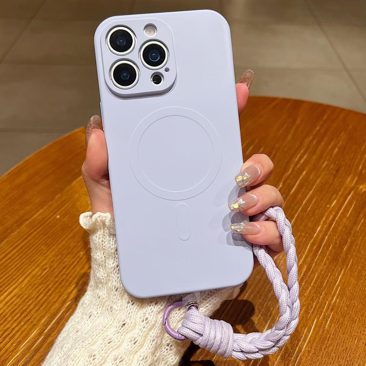 Solid Color Liquid Silicone Magnetic Phone Case with Lanyard, For iPhone 13 Pro Max