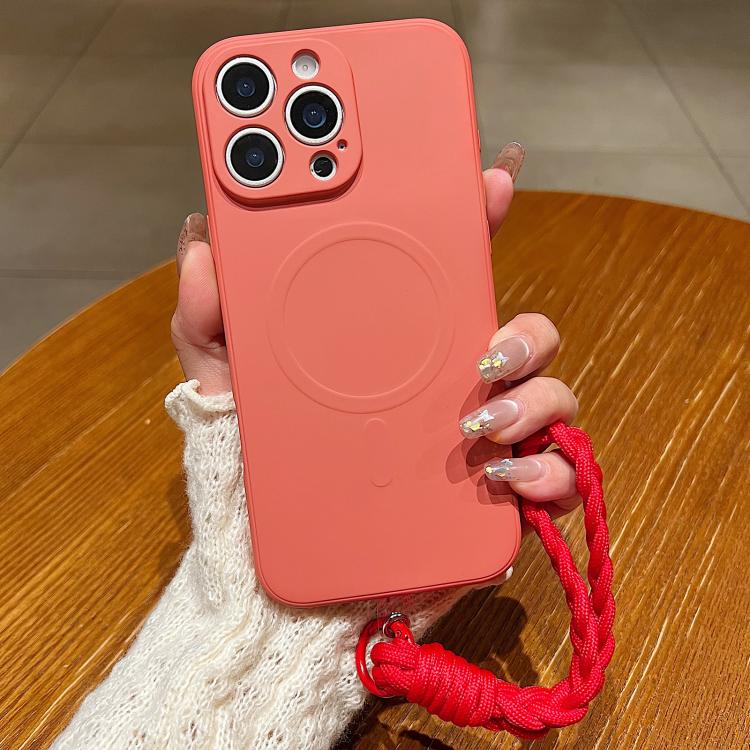 Solid Color Liquid Silicone Magnetic Phone Case with Lanyard, For iPhone 13 Pro Max