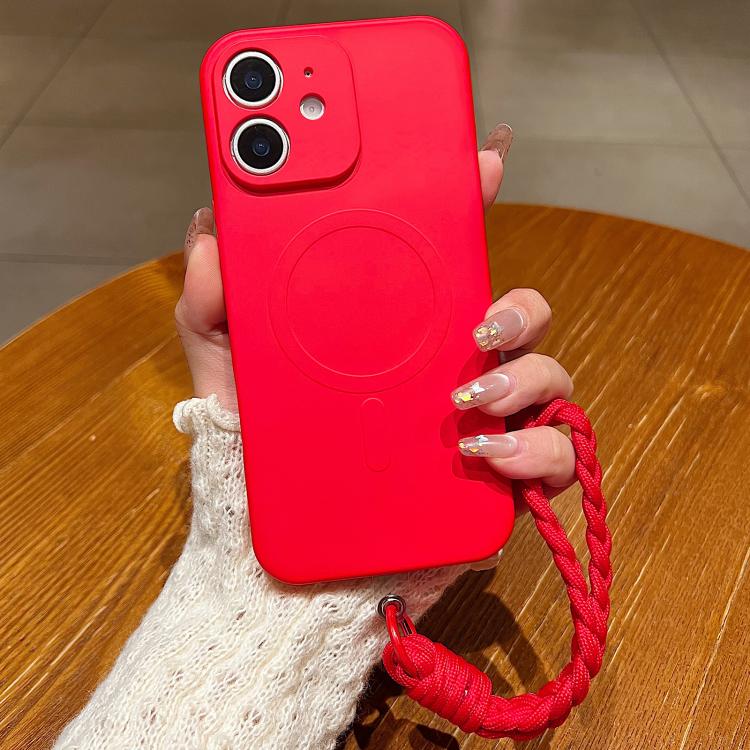 Solid Color Liquid Silicone Magnetic Phone Case with Lanyard, For iPhone 11