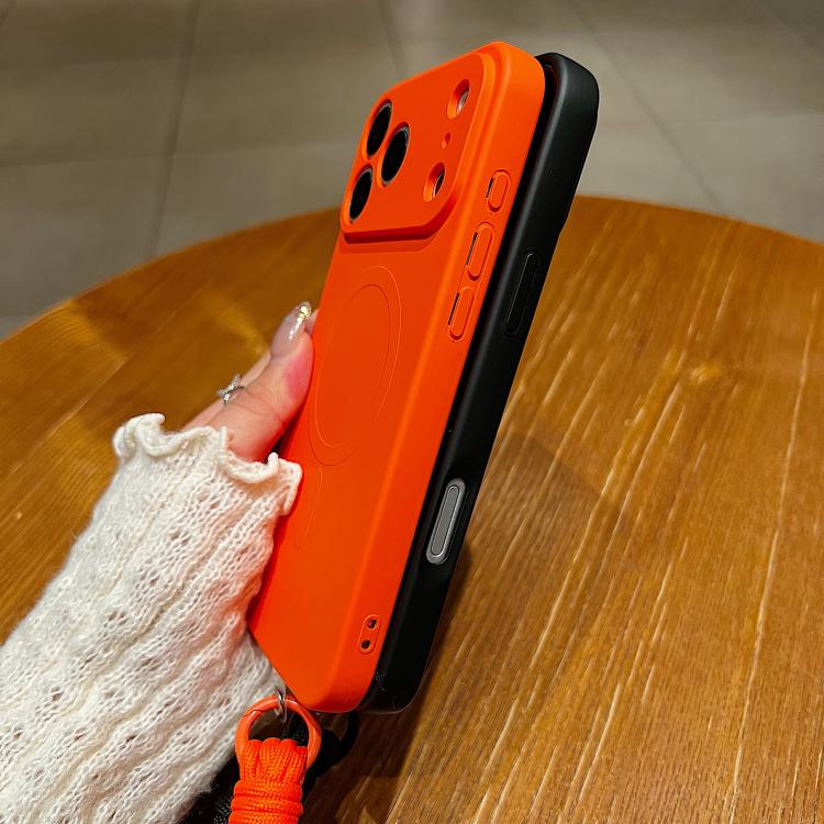 Solid Color Liquid Silicone Magnetic Phone Case with Lanyard, For iPhone 17e / 16e