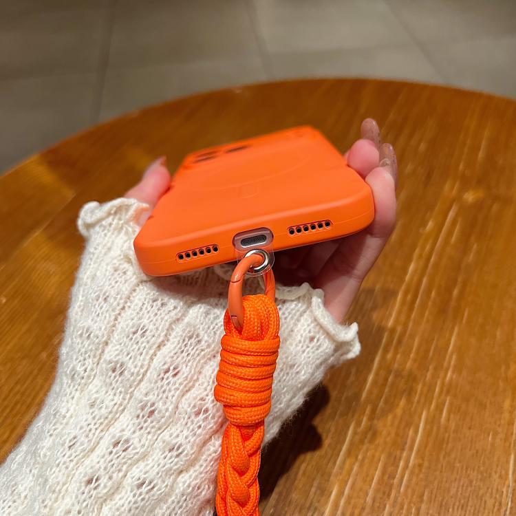 Solid Color Liquid Silicone Magnetic Phone Case with Lanyard, For iPhone 16