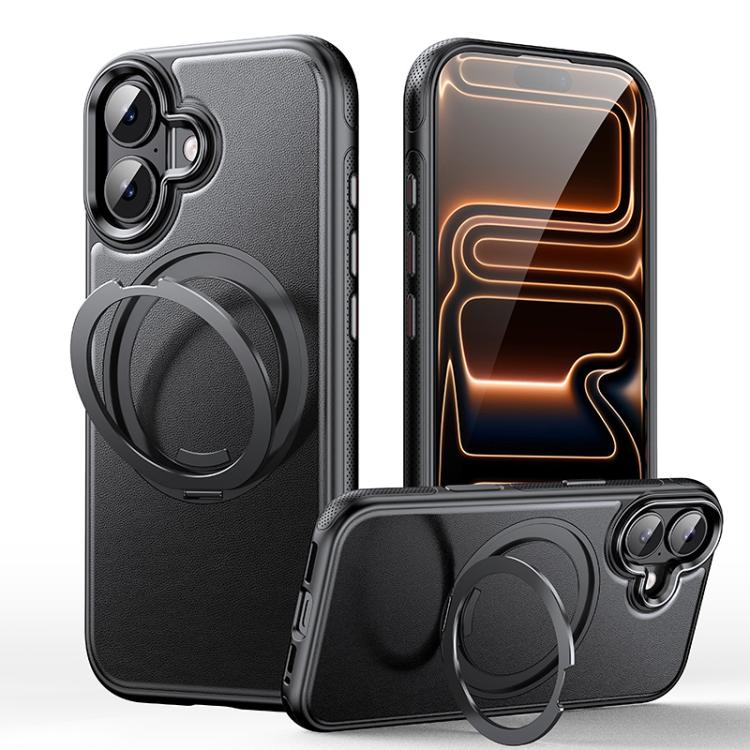 Leather Texture 360 Degrees Rotating Magnetic Holder Phone Case, For iPhone 16 Plus, For iPhone 16