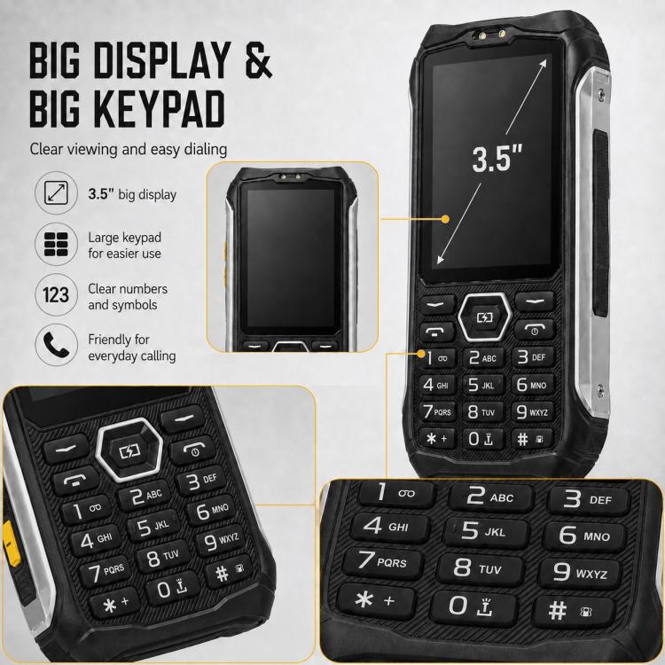 HP336 4G IP68 Rugged Phone, 3.5 inch, 4500mAh Battery, Network: 4G, BT, FM, SOS, Torch, EU Plug, US Plug, UK Plug, AU Plug