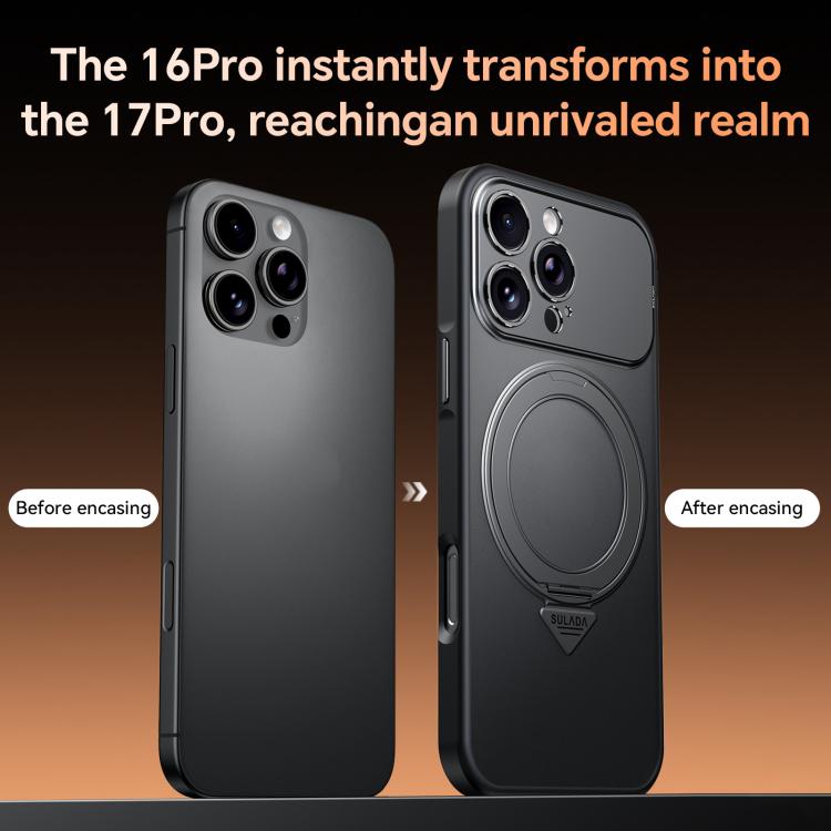 SULADA Transforms Into 17 Pro Semi-Transparent Matte Rotation Magnetic Holder Phone Case, For iPhone 16 Pro Max, For iPhone 16 Pro