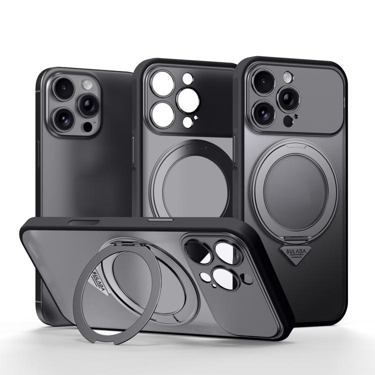 SULADA Transforms Into 17 Pro Semi-Transparent Matte Rotation Magnetic Holder Phone Case, For iPhone 16 Pro Max, For iPhone 16 Pro