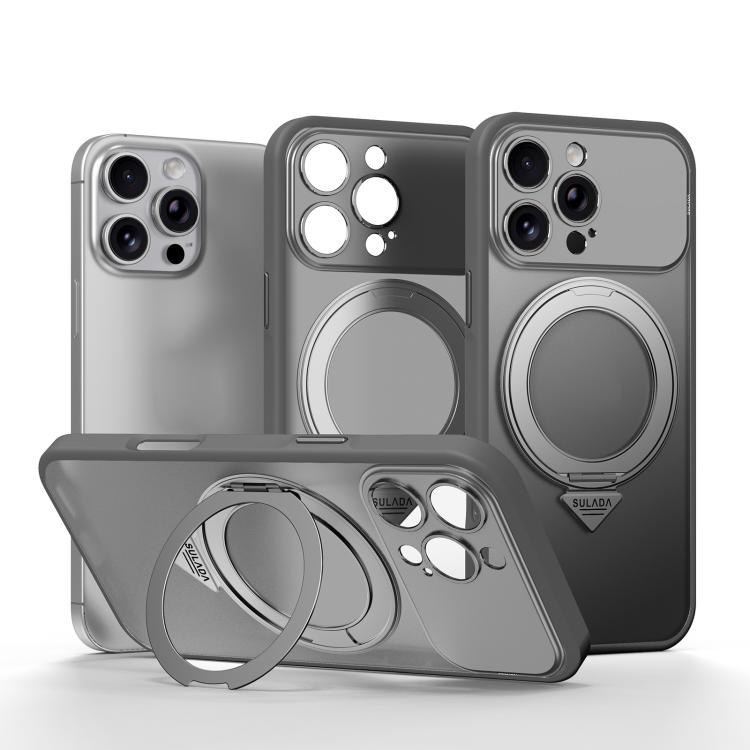 SULADA Transforms Into 17 Pro Semi-Transparent Matte Rotation Magnetic Holder Phone Case, For iPhone 16 Pro Max, For iPhone 16 Pro