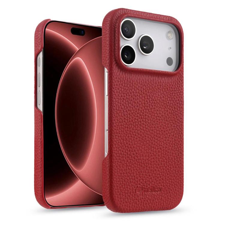 melkco Litchi Texture Magnetic Half Coverage Genuine Leather Phone Case, For iPhone 18 Pro, For iPhone 18 Pro Max, For iPhone 17e / 16e
