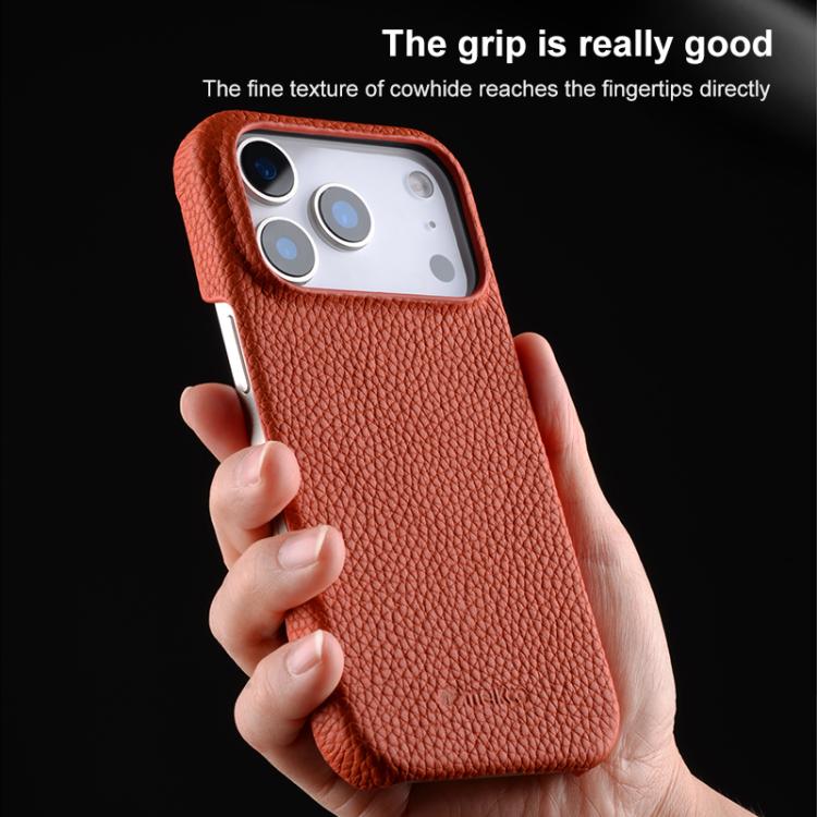 melkco Litchi Texture Magnetic Half Coverage Genuine Leather Phone Case, For iPhone 18 Pro, For iPhone 18 Pro Max, For iPhone 17e / 16e