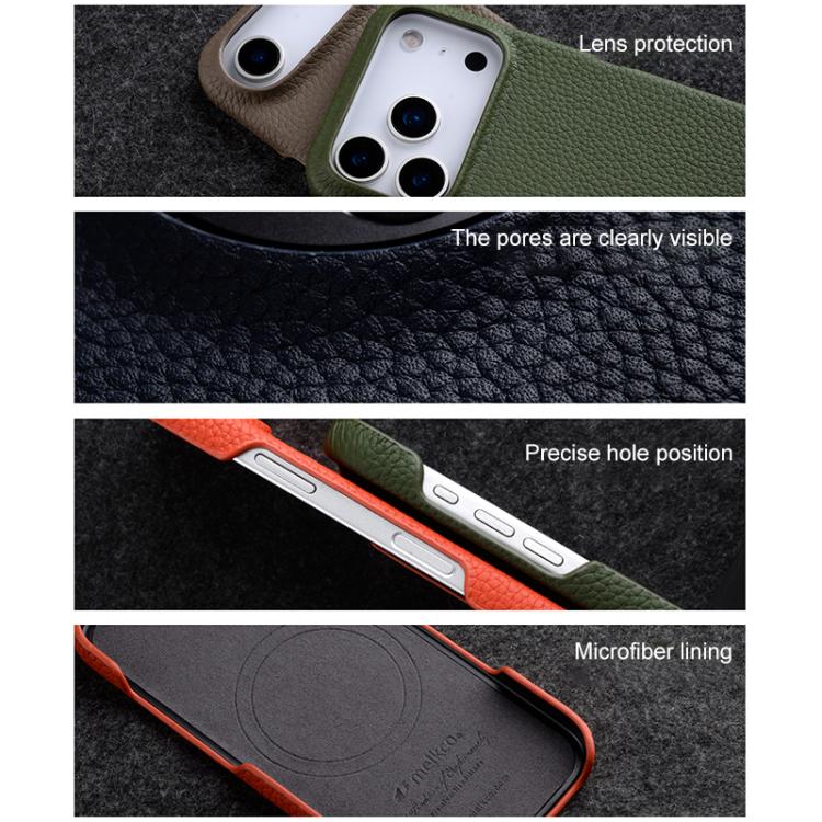 melkco Litchi Texture Magnetic Half Coverage Genuine Leather Phone Case, For iPhone 18 Pro, For iPhone 18 Pro Max, For iPhone 17e / 16e