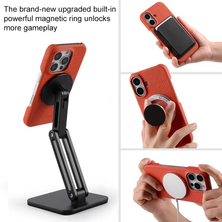melkco Litchi Texture Magnetic Half Coverage Genuine Leather Phone Case, For iPhone 18 Pro, For iPhone 18 Pro Max, For iPhone 17e / 16e