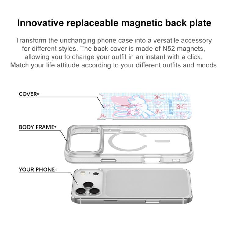 Bow Rabbit Pattern Magnetic Phone Case, For iPhone 16 Pro Max, For iPhone 16 Pro, For iPhone 15 Pro Max, For iPhone 15 Pro
