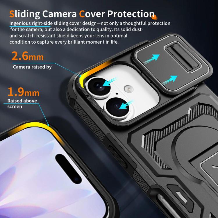 Slid Camera Shield Invisible Holder PC Hybrid TPU Phone Case, For iPhone 18, For iPhone 18 Pro, For iPhone 18 Pro Max, For iPhone 17e / 16e