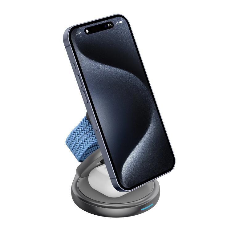 HAMTOD M27 15W Rotatable Foldable 3 in 1 Metal Magnetic Wireless Charger Stand