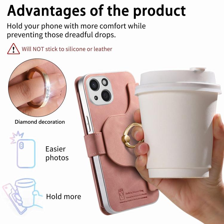 Precision Hole Silver-Edged Ring RFID Blocking Zipper Wallet Magnetic Vegan Leather Phone Case, For iPhone 14, For iPhone 14 Pro, For iPhone 14 Pro Max