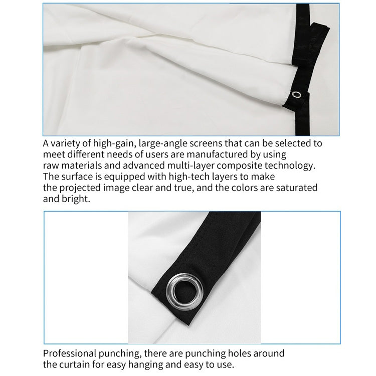 Simple Folding Thin Polyester Projector Film Curtain, 60 inch (16:9) Projection Area: 132x75cm, 60 inch (4:3) Projection Area: 120x90cm, 72 inch (16:9) Projection Area: 159x90cm, 72 inch (4:3) Projection Area: 146x110cm...