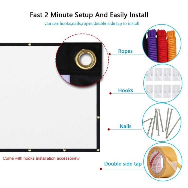 Simple Folding Thin Polyester Projector Film Curtain, 60 inch (16:9) Projection Area: 132x75cm, 60 inch (4:3) Projection Area: 120x90cm, 72 inch (16:9) Projection Area: 159x90cm, 72 inch (4:3) Projection Area: 146x110cm...