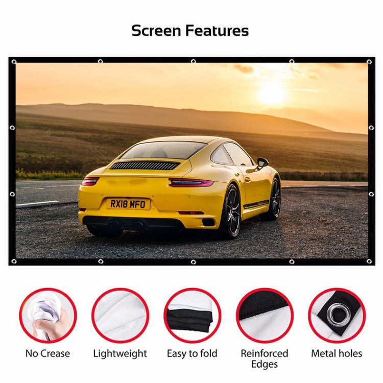 Simple Folding Thin Polyester Projector Film Curtain, 60 inch (16:9) Projection Area: 132x75cm, 60 inch (4:3) Projection Area: 120x90cm, 72 inch (16:9) Projection Area: 159x90cm, 72 inch (4:3) Projection Area: 146x110cm...