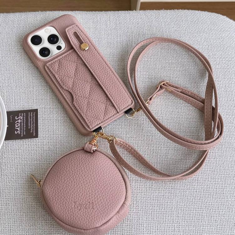 Diamond Pattern Wristband Card Slot PU Phone Case with Small Wallet, For iPhone 15 Pro, For iPhone 15 Plus