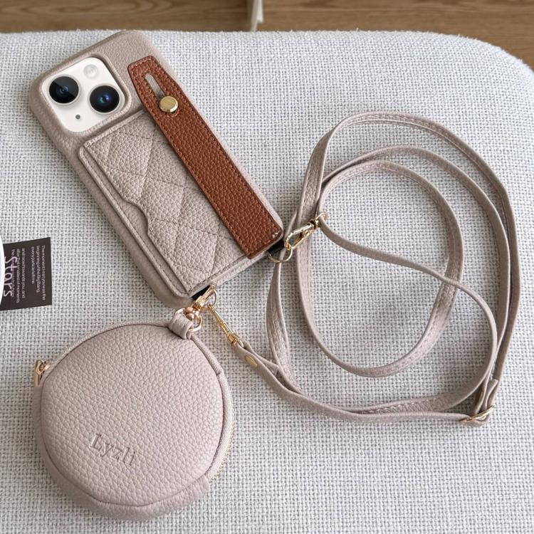 Diamond Pattern Wristband Card Slot PU Phone Case with Small Wallet, For iPhone 15 Pro, For iPhone 15 Plus