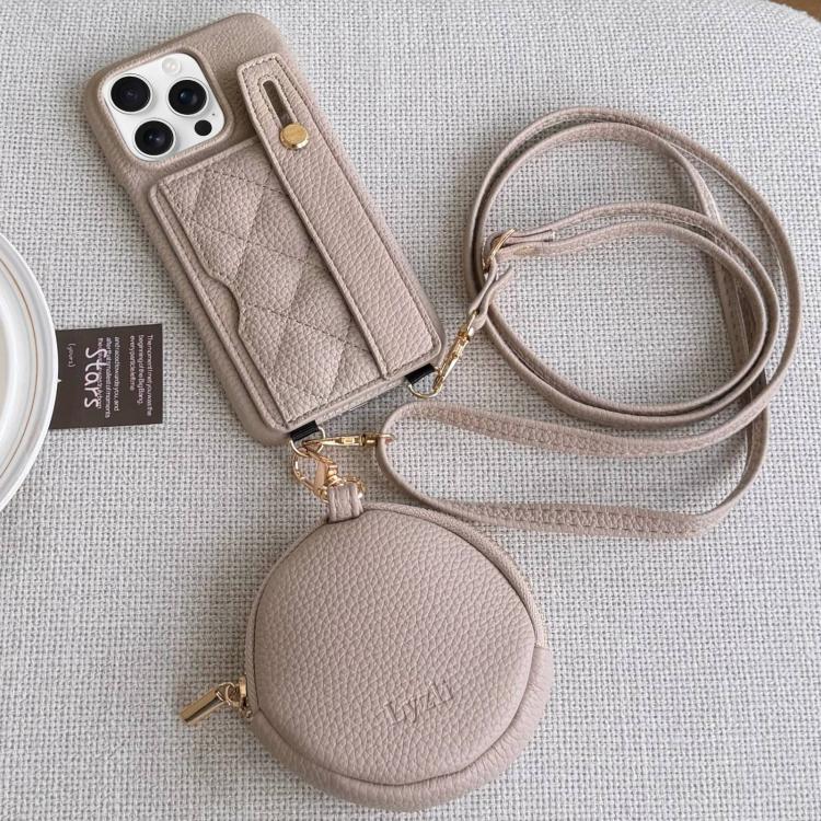Diamond Pattern Wristband Card Slot PU Phone Case with Small Wallet, For iPhone 14, For iPhone 14 Pro