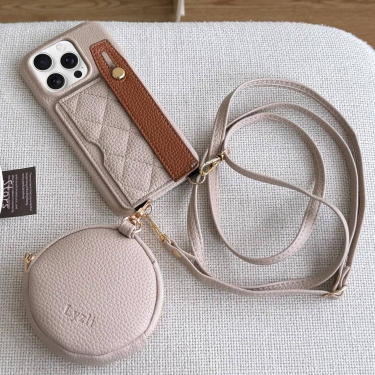 Diamond Pattern Wristband Card Slot PU Phone Case with Small Wallet, For iPhone 14, For iPhone 14 Pro