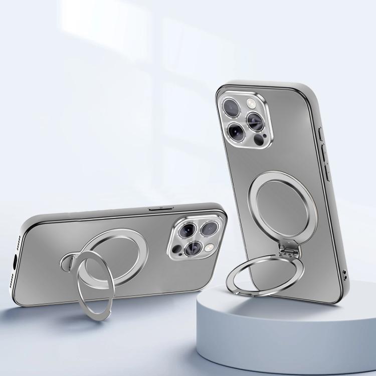 Electroplated Matte Fulcrum Magnetic Holder Phone Case, For iPhone 15, For iPhone 14, For iPhone 14 Pro, For iPhone 14 Pro Max