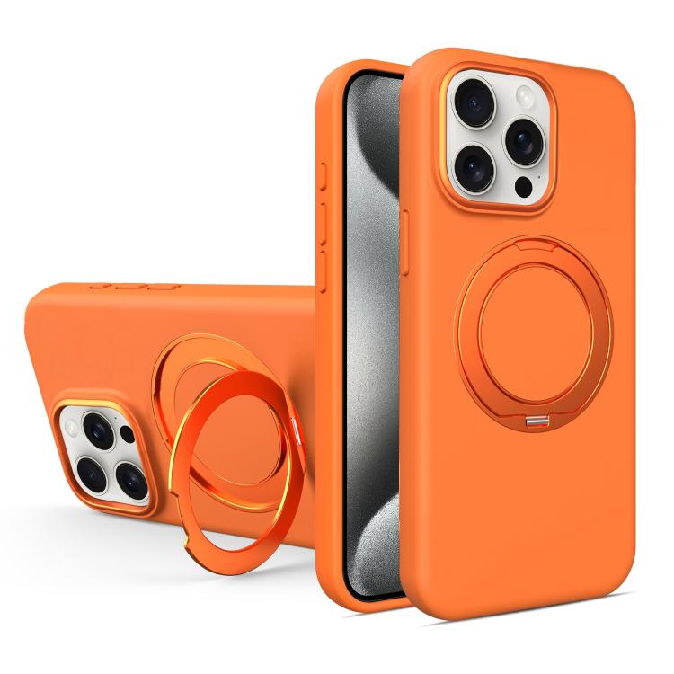 Liquid Silicone Magnetic Phone Case with Rotating Stand, For iPhone 15 Pro Max, For iPhone 15 Pro, For iPhone 15