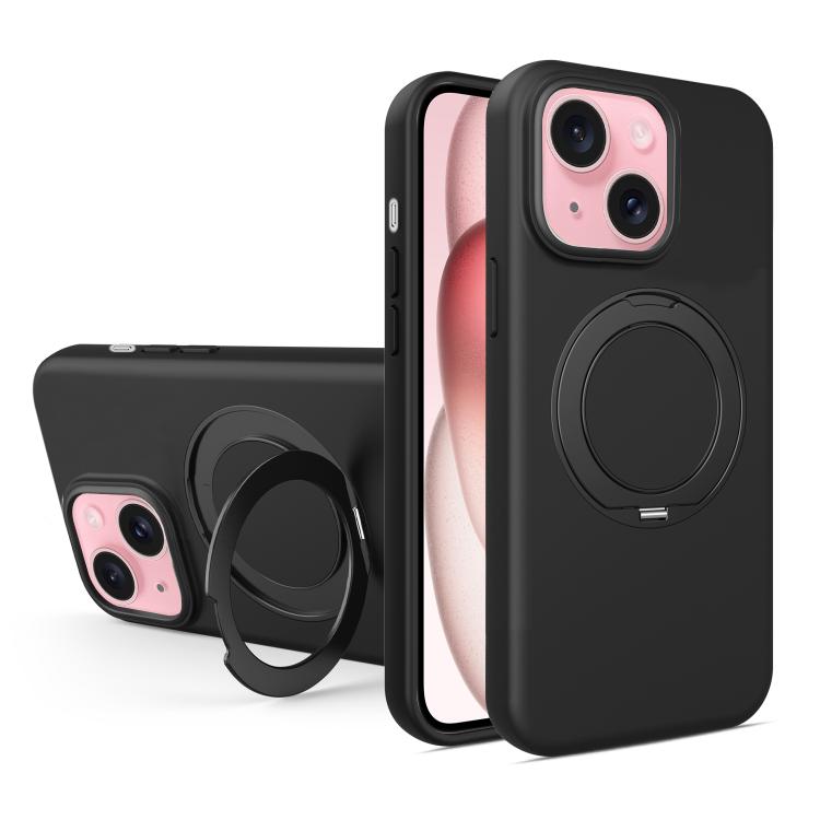 Liquid Silicone Magnetic Phone Case with Rotating Stand, For iPhone 15 Pro Max, For iPhone 15 Pro, For iPhone 15