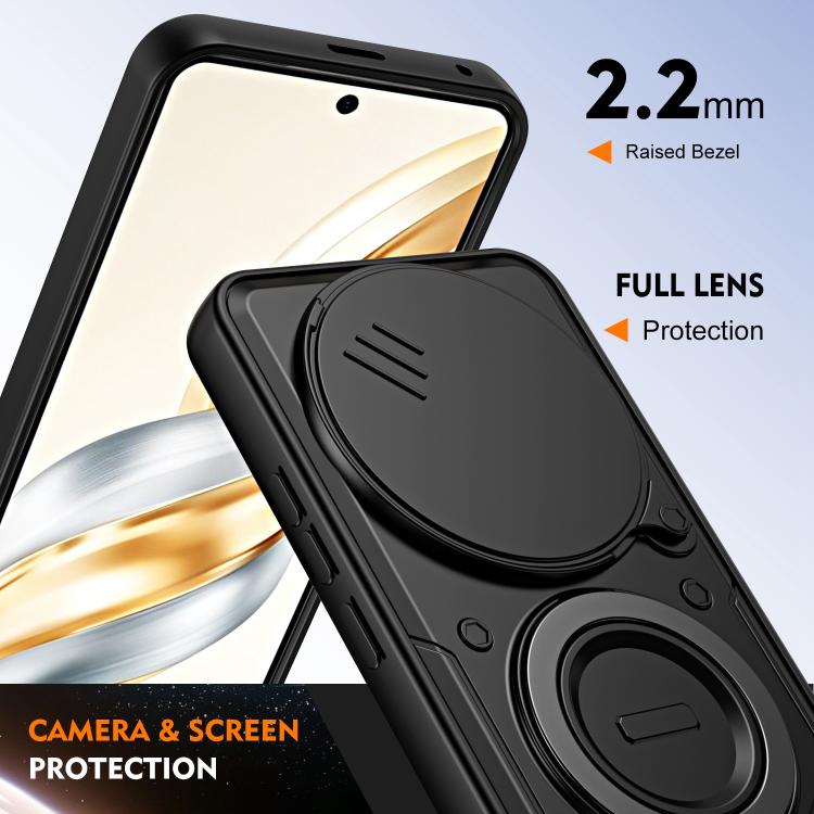 Ring Holder Lens Slide Cover Phone Case, For Honor X9c / Magic7 Lite