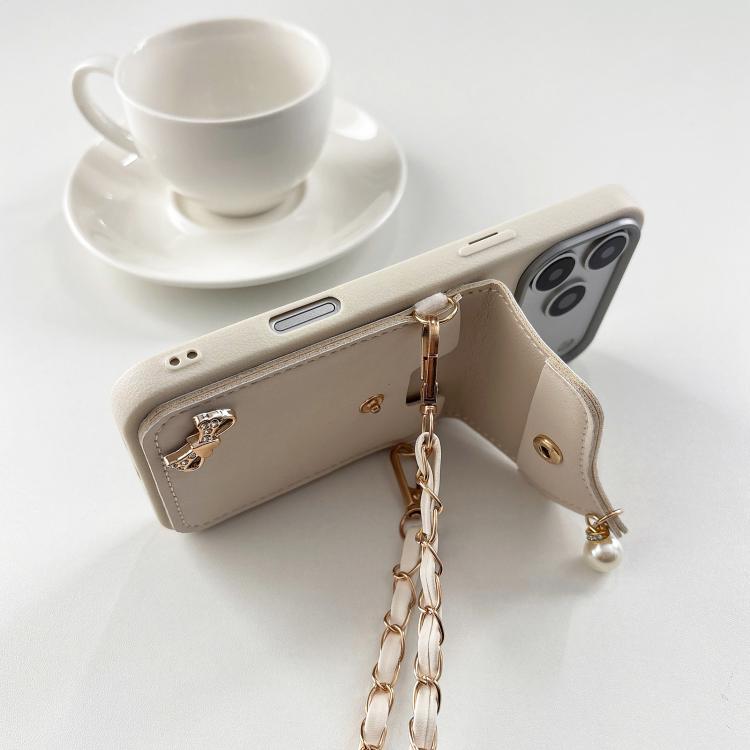 Leather Leopard Print Card Bag Phone Case with Crossbody Chain, For iPhone 15 Plus, For iPhone 15