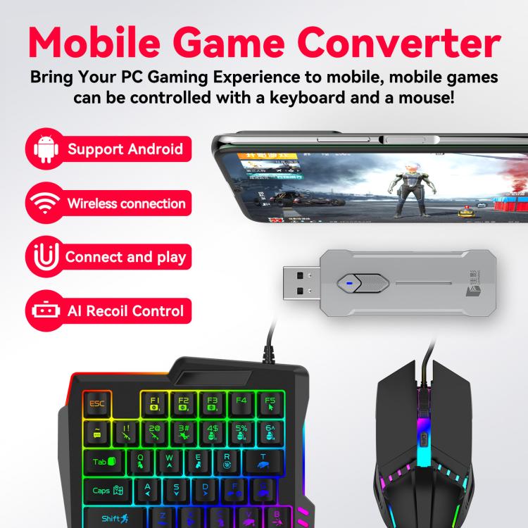 Gamwing Console Mobile Game Keyboard, Mouse and Converter Set, X8, X8 Pro Support Smart Recoil Control