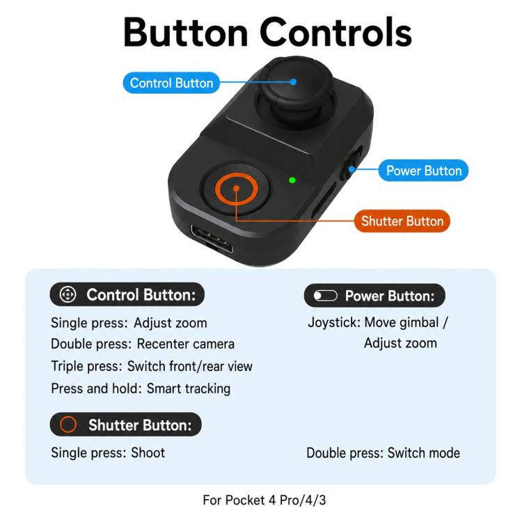 Xasurg Wireless Bluetooth Remote for DJI Osmo Pocket 4P / 4 / 3 – 15m Control