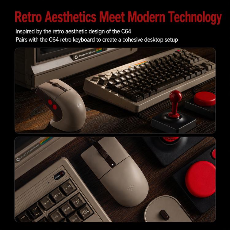 8BitDo Retro R8-C64 Edition Wireless Mouse – PAW3395, Tri-Mode, 8K Polling, Charging Dock