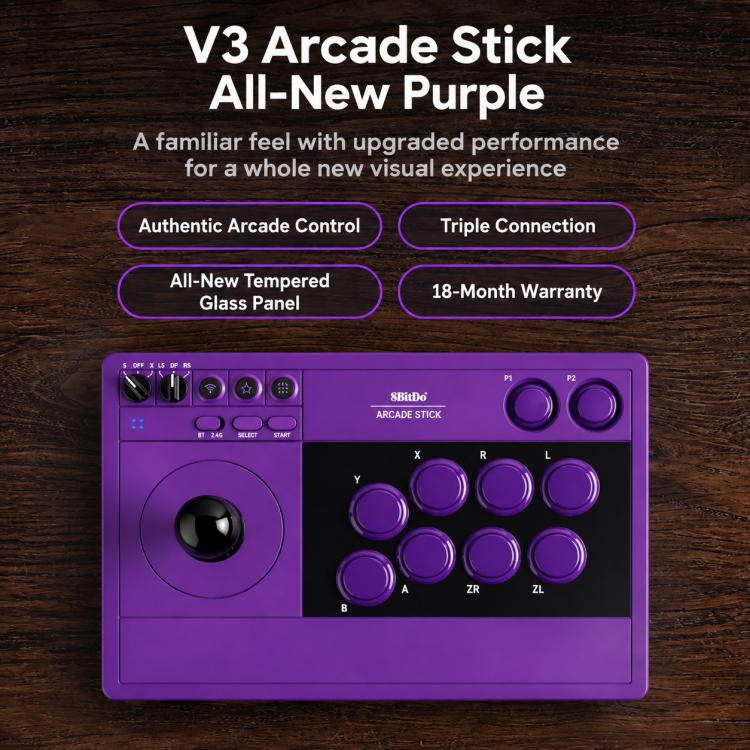 8BitDo Arcade Stick V3 Bluetooth Wired Wireless Tri-Mode Gaming Controller