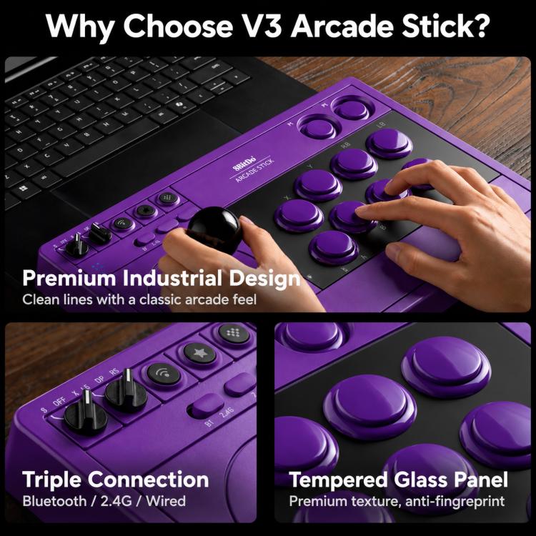 8BitDo Arcade Stick V3 Bluetooth Wired Wireless Tri-Mode Gaming Controller