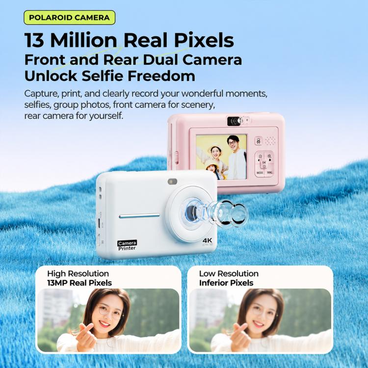 DC505 2.8 inch 4K Children Color Screen Printing Camera Student Selfies Camera, No Memory Card + 10 Photo Papers, 32G Memory Card + 10 Photo Papers, 64G Memory Card + 10 Photo Papers