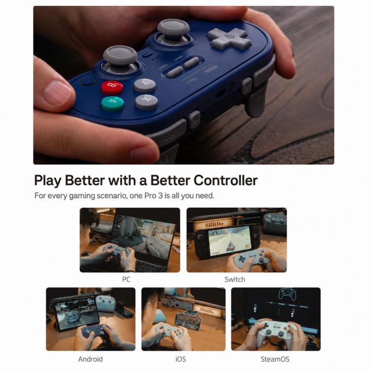 8BitDo Pro 3 Wireless Controller – TMR Joysticks, Dual Triggers, Charging Dock