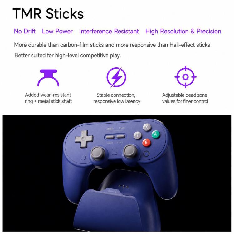 8BitDo Pro 3 Wireless Controller – TMR Joysticks, Dual Triggers, Charging Dock