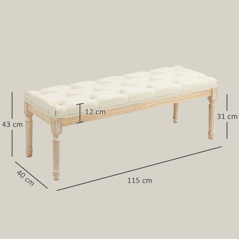 HOMCOM End of Bed Bench Upholstered Foot Stool Linen-Touch Ottoman Cream