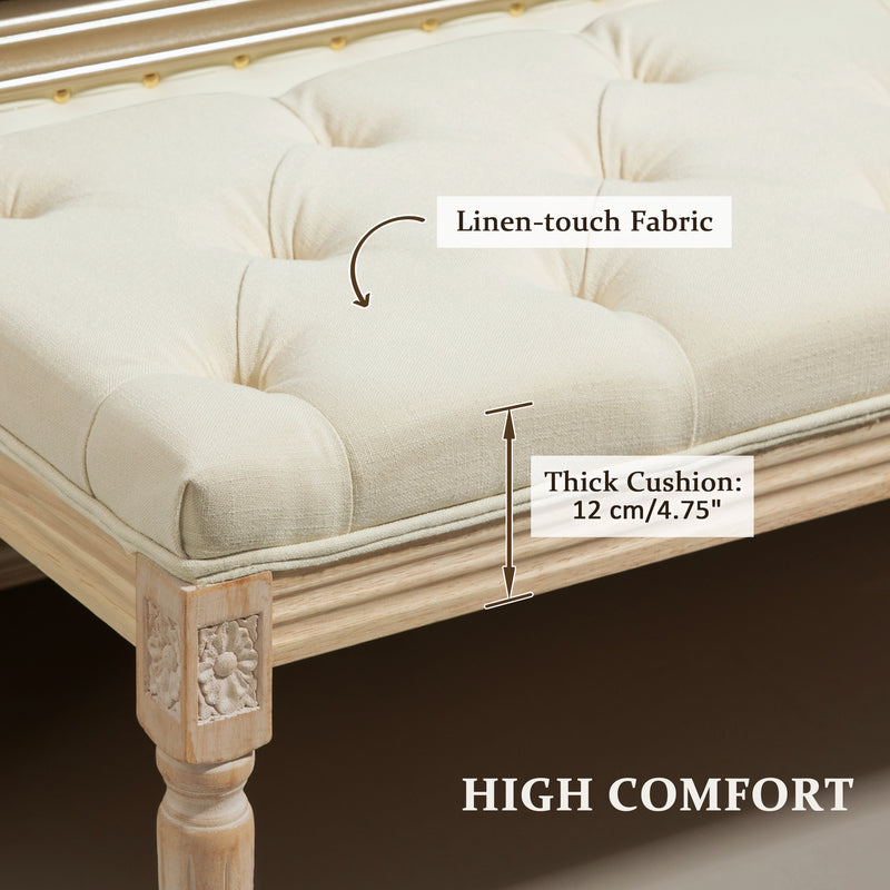 HOMCOM End of Bed Bench Upholstered Foot Stool Linen-Touch Ottoman Cream