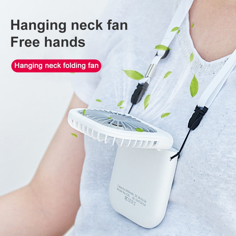 F20 Electroplating Handheld Fan Portable Desktop Folding Mute USB Hanging Neck Fan, F20 (Blue), F20 (White), F20 (Pink), F20 (Green)